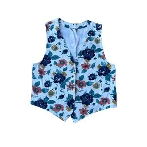 VTG Stampede Denim Floral Vest Women's Small USA Made Western Boho Cowgirl 90s